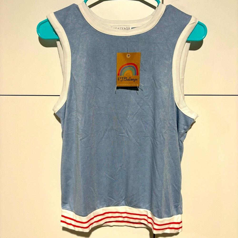 NWT P.J. Salvage Womens Tank Top Small Pajama Light Denim Blue Red RXRDTK New S